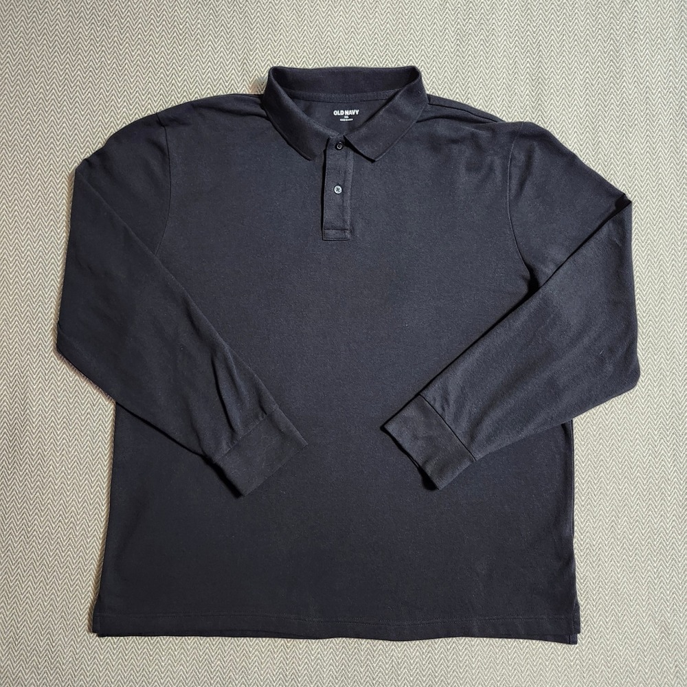 Old Navy Mens XXL Black Long Sleeve Pique Polo Shirt Cotton Blend Classic Fit